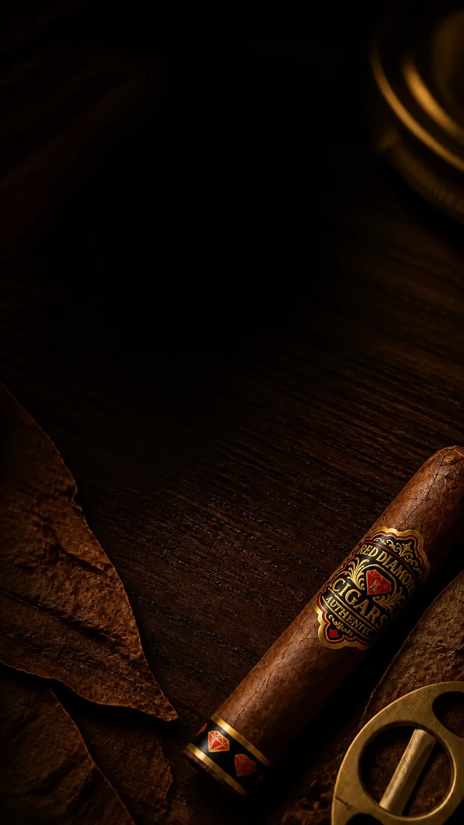 Red Diamond cigar on a dark walnut humidor table